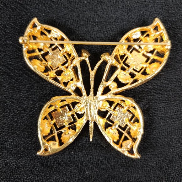 Vintage Avon Rhinestone Enamel Faux Pearl Dome Butterfly Pin Brooch Gold Tone - Picture 2 of 8